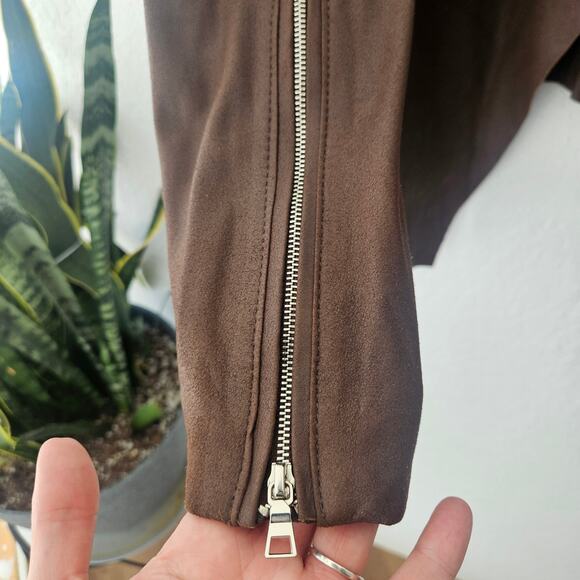 Neiman Marcus Brown Leather Open From Cascade Ruffle Zippered Sleeves Sz Small - Picture 5 of 9
